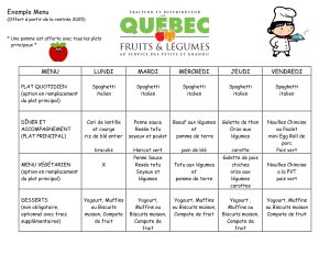 Menu Scolaire - Québec Fruits et Légumes